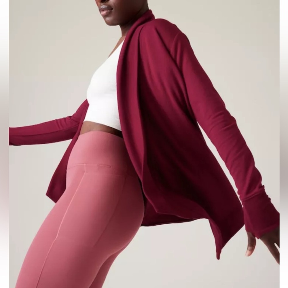 Athleta Pranayama Modal Wrap Coffeeberry Red Open Cardigan Sweater size XS - Picture 3 of 16